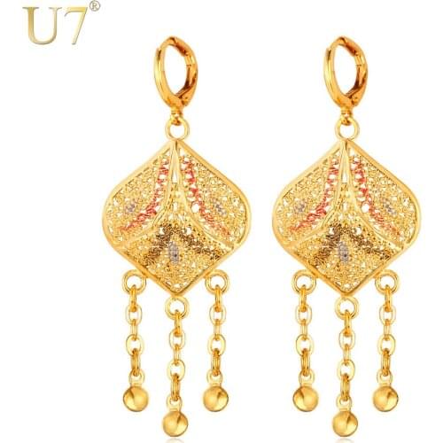 U7 Long Drop Earrings For Women Jewelry Trendy Gold Color Tassels Dangle Earrings Indian Jewelry Wholesale E651