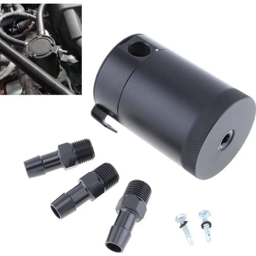 Universal Racing Baffled 3-Port Oil Catch Can Tank Waste Gas Oil Recover Pot Auto Vehicle Replacement Air-Oil Separator