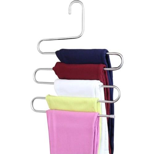 GOMING Stainless Steel S-Type Hanging Traceless Trousers Clip Receptacle Trousers Rack Magic Multi-Layer Clothes Rack