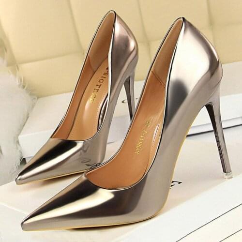 Women Patent Leather Pointed Toe Stiletto High Heel Pump Ladies Wedding Party Dress Shoes Plus size 43