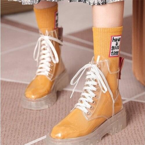 Women PVC Ankle Boots Ladies Transparent Boots Womens Thick Bottom Shoes Platform Shoes Brand Designs Sexy Fashion Footwear New