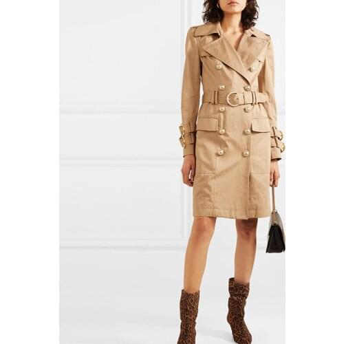 Newest HIGH QUALITY 2021 Fall Winter Designer Trench Coat Womens Metal Lion Buttons Double Breasted Slim Trench Overcot