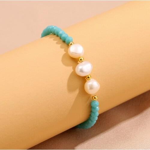 1 Pcs Handmade Glass Beads bracelet Freshwater Pearls Stretchy Bracelet for Women