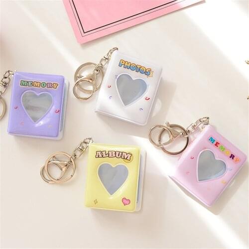 16 Photos Photo Album Keychain 1 Inch Hollow Love Card Holder Bag Key Rings Photocard Holder Business Picture Card Bag