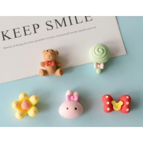 20Pcs Cute Mini Cartoon Animal Bear Flower FlatBack Resin Cabochons Scrapbooking DIY Jewelry Headwear Craft Decoration Accessori