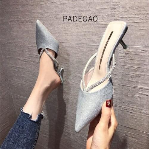 2020 Womens Slippers Pink Crystal Bling Heel Slippers Elegant Outside Sunmmer Women Slippers