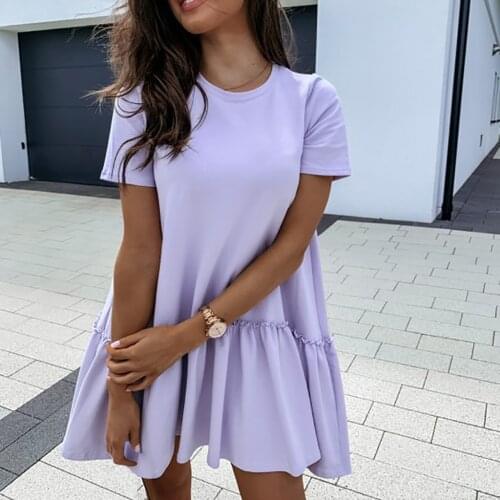 2021 Summer Womens Dress Fashion Casual O-Neck Candy Colors Female Beach Dresses Elegant Ruffle Short Lady Sleeve Mini Dress