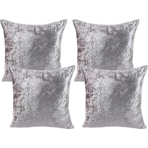 4pcs Square Short Plush Velvet Throw Cushion Cover For Sofa Silver Grey