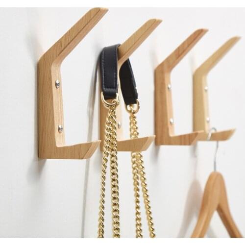 4Pcs Simple Wooden Coat Hooks Home Wall Kitchen Clothes Robe Key Storage Hanger Towel Hanging Rack