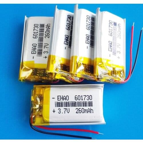 5 pcs 260mAh Polymer lithium Lipo battery rechargeable 3.7V customized wholesale CE FCC ROHS MSDS quality certification 601730