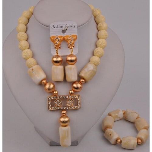 African White Coral Beads Nigerian Wedding Set Coral Necklace Bridal Jewelry Sets for Women 024-A2