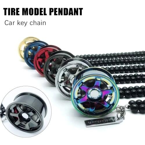 Car Styling Rearview Mirror Pendants Ornaments Aluminum Alloy Wheel Hub Rubber Tire Interior Hanging Key Chain For Rearview Car