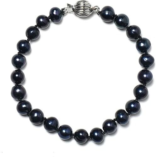 7-8 MM Slender Size with Pure Black and Fine Customized Freshwater Natural Pearl Bracelet Application for women