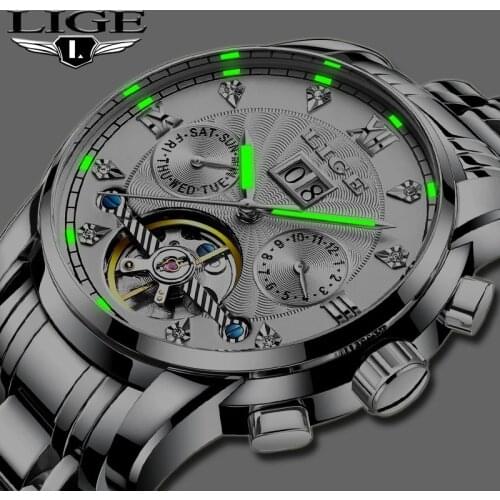 2020 LIGE Fashoin Mens Watches Top Brand Luxury Automatic Mechanical Tourbillon Watch Men Stainless Steel Waterproof Wrist Watch