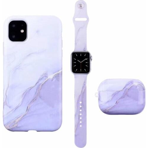 For iphone 12 11 Pro Max XS MAX XR 7 8 Fashionable Marble Pattern Case Watch Band Strap 38MM/40MM Earphone Case For Airpods 1/2