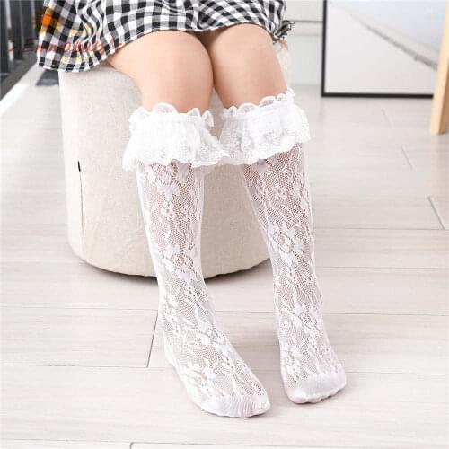 Girls Knee High Stockings Sweet Lolita Style Frilly Lace Patterned Loose Elastic Stockings