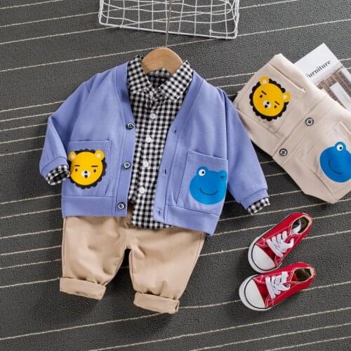 Spring Autumn Baby Girl Boy Clothes Set Kids Clothes Children Clothing Sets Cardigan Jacket + Plaid shirt + Pants 3PCS Tracksuit