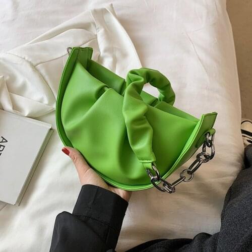Folds Design PU Leather Small Shoulder Bag for Women 2021 Fashion Summer Travel Trends Purses and Handbags Chain Green