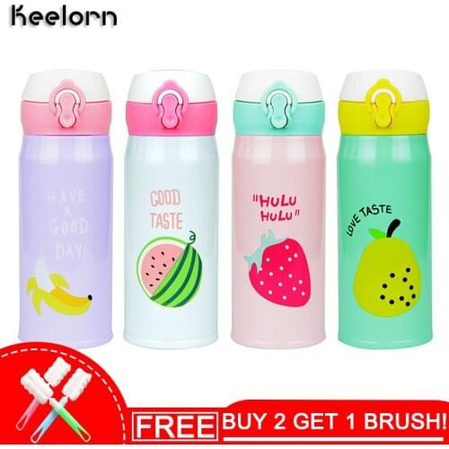Keelorn Vacuum Flask Cup 2020 New Fruit Pattern Thermocup Stainless Steel Thermos 350ML 500ML Outdoor Vacuum Cup Water Bottle