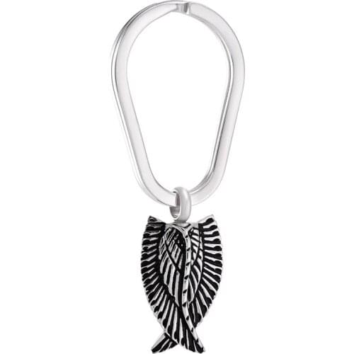 Metal Angel Wing Funeral Casket Pendant keychain retro unique Feather Pet/Human Ashes pendant Key chain charm keyring trinket
