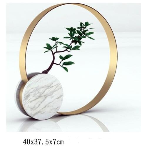 Marble stand metal shelf flower vase modern hotel stone vase luxury art design decor with tree