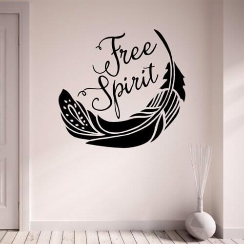 Free Spirit Letters Wall Stickers for Living Room Feather Wall Decals Bedroom Vinyl Home Decor Art Poster Murals L673