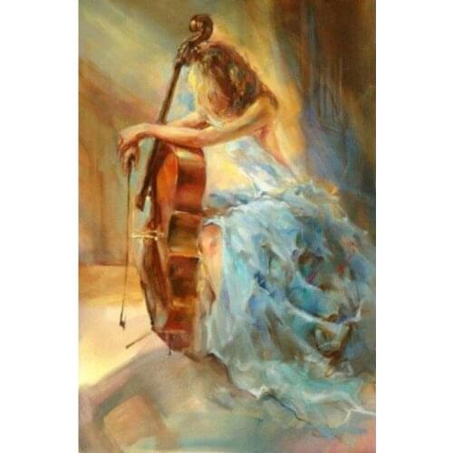 Wall art Portrait painting Dancers Girl with Cello romantic artwork on canvas oil paintings hand-painted