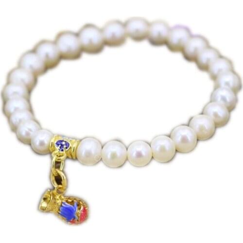 2017 New Hot Jewelry Bracelet For Women Natural Freshwater Pearls Beads Charms Strand 7-8mm Pearls Bangle Female 7.5inch B3126