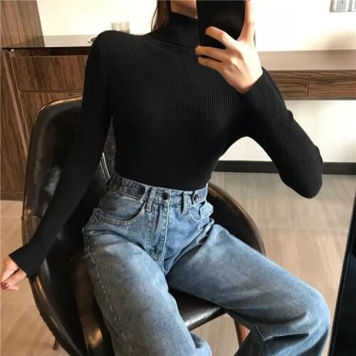 Autumn Winter Thick Sweater 2020 Women High Collars Knitted Ribbed Pullover Long Sleeve Turtleneck Slim Jumper Soft Warm Sweater