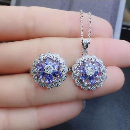 Real Natural Tanzanite jewelry set Natural Real Tanzanite 925 sterling silver 1pc pendant,1pc ring