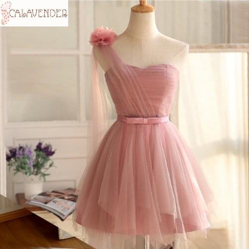 One Shoulder Pink Homecoming Dresses A Line Short Graduation Dresses Ruched Tulle Occasion Dress