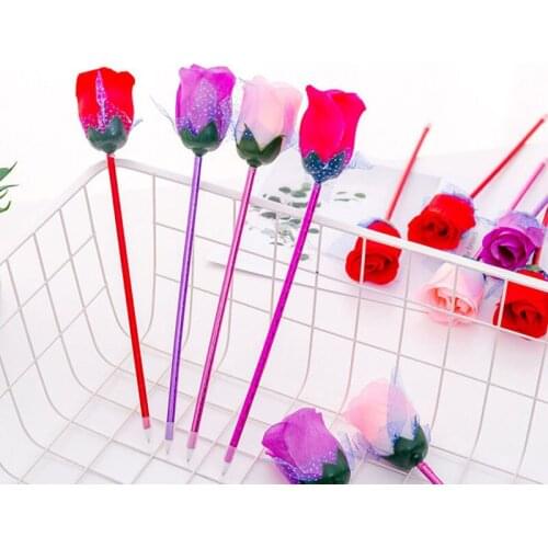 24PCs Ball Pens Creative Simulation Rose Ballpoint Pen Valentines Day Gifts Prizes for Wedding School Office Supplies Wholesale