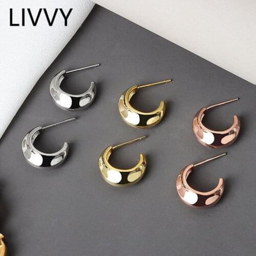 LIVVY Silver Color C-Shaped Wide Glossy Earrings For Women Simple Geometric Ear Jewelry 2021 Trend