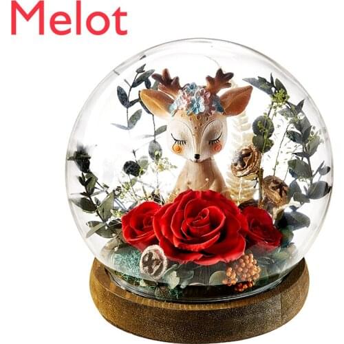 Eternal Flower Glass Cover Gift Box Decoration Rose Valentines Day Bouquet Female Birthday Box New Year Anniversary Christmas