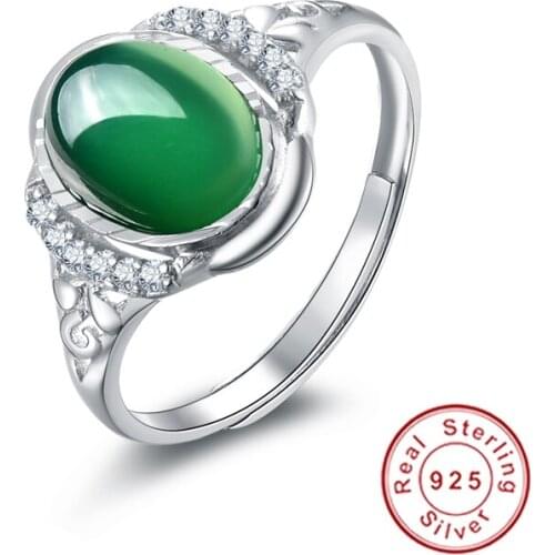 BeBe Kitty Fashion Green Stone Vintage Jewelry Women Men Party Ring Anel Green Stone Semi-precious CZ Stone 925 Silver Ring