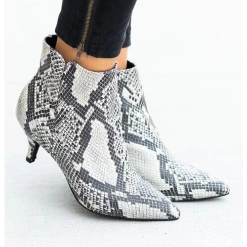 NEW 2021 Womens Ankle Boots Leopard Women Pointed Toe Ladies Chunky High Heel Female Shoes Woman Footwear Plus Size 36-43 Snake