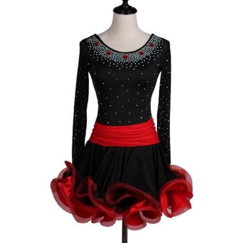 Long Sleeve Latin Dance Costumes Girl Samba Tango Latin Dance Dress Women Salsa Latin Competition Dress Adults