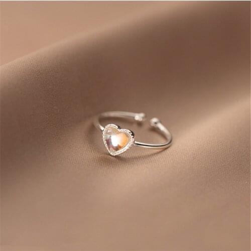 925 Real Sterling Silver Gradient Colored Glaze Love Heart Opening Rings For Women Sizable Girls Rings Charming Gift anillos