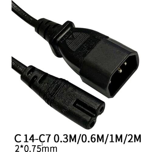1M 2*0.75 mm Square C14-C7 IEC C14 Male to C7 Female Cord AC Power Extension Cable Cord Adapter For PDU Chassis