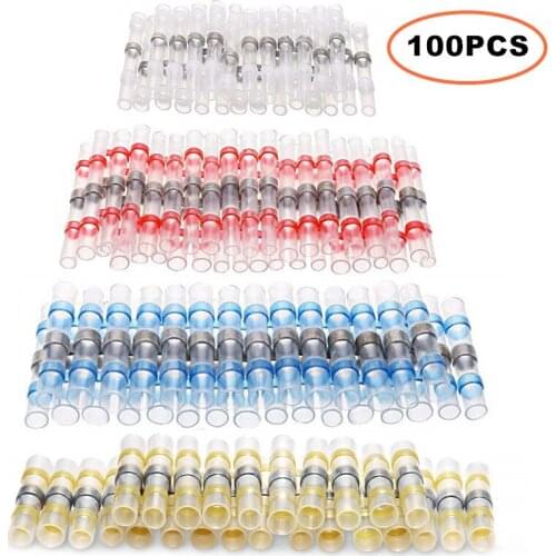 100PCS Waterproof Solder Seal Sleeve Splice Terminals Heat Shrink Electrical Wire Butt Connectors Kit Assortment 10-26AWG