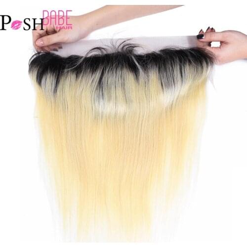 1B 613 Dark Root Honey Blonde 13x4 Frontal Ear to Ear Bleached Knots with Baby Hair Brazilian Remy Straight Pre Plucked Frontal