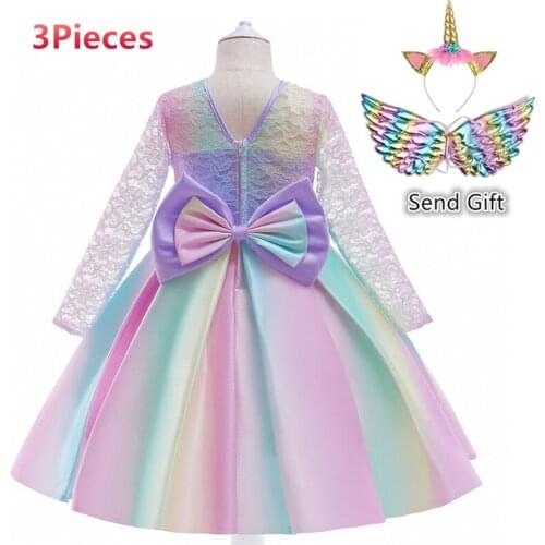 2021 Girls Dress Lace Long Sleeve Princess Dress for Girls Birthday Party Ball Gown Colorful Baby baptism dress Baby girl dress