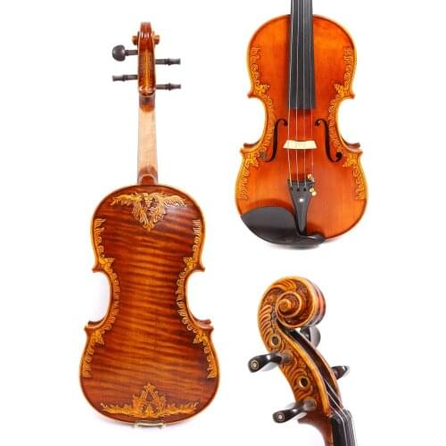 4/4 Violin One piece Tiger Flame maple Spruce wood Hand Carved Pattern Master level #GY14
