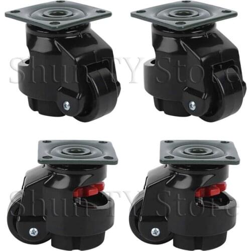 4 Pcs Retractable Leveling Machine Casters, Plate Mount Retractable Workbench Caster, With Nylon Wheel and Rubber Caster Wheel