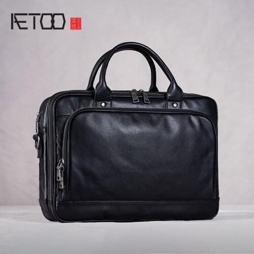 AETOO Mens handbags, first-layer leather casual briefcases, leather business shoulder bags, short-distance travel bags
