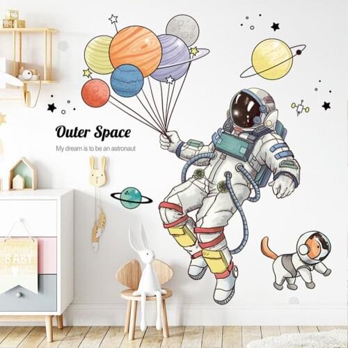 Large Size Cartoon Astronaut Wall Decor Self Adhesive Stickers Wall Stickers For Kids Rooms Home Decor Baby Bedroom Background