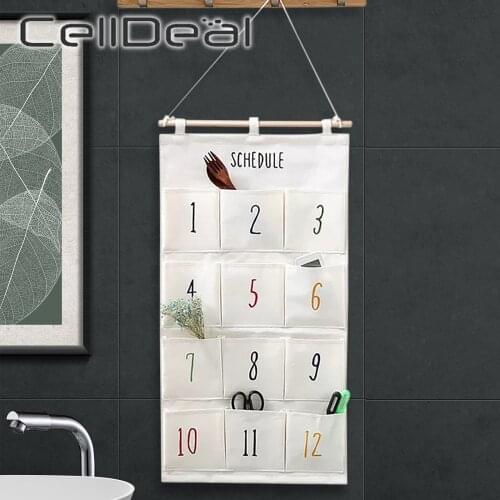 CellDeal 8/12 Grids Wall Hanging Storage Bag Organizer Toy Container Home Decor Pocket Pouch Hanging Bag Wall Cotton Linen Cloth