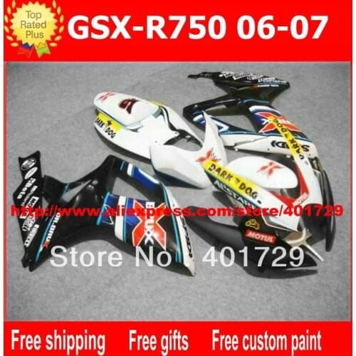 Custome fairings for Suzuki GSXR-600 750 GSX-R600 R750 2006 2007 GSXR600/750 glossy white black fairing kit AW28