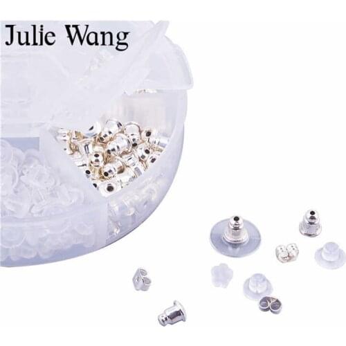 Julie Wang 260PCS/Box Earring Backs Stopper Alloy Silicone Ear Back Stud Earrings Care Cap Jewelry Making Metal Accessories
