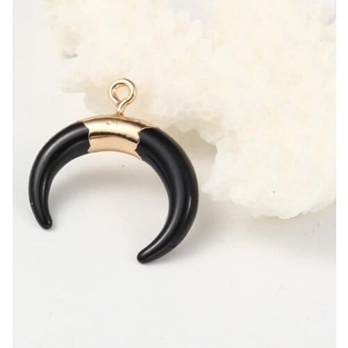 2pc Enamel Cute Teeth Ox Bull horn Charm Pendant Diy Small Moon Necklace Bracelet Bead Handmade Jewelry Findings C13